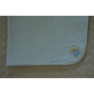 Little Me Teddy Bear Baby Blanket Blue Tan Thin Single Ply Lovey Security